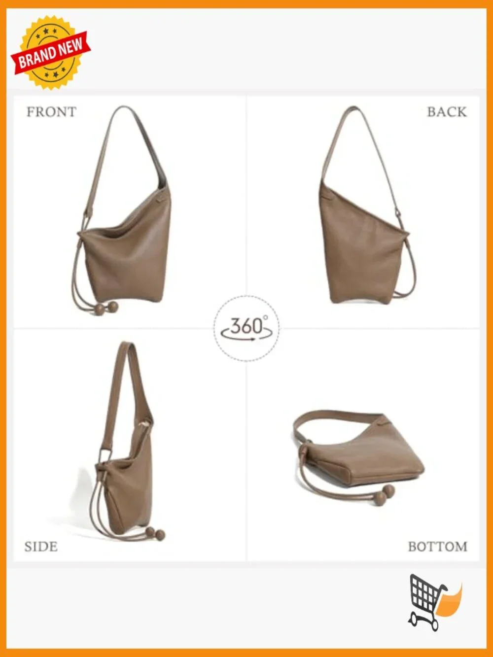 Genuine Leather Hobo Bag Medium Tote Slouchy Shoulder Crossbody Purse